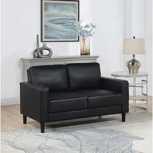 Ruth 54.25 in. Black Faux Leather Upholstered 2 Seats Track Arm Loveseat