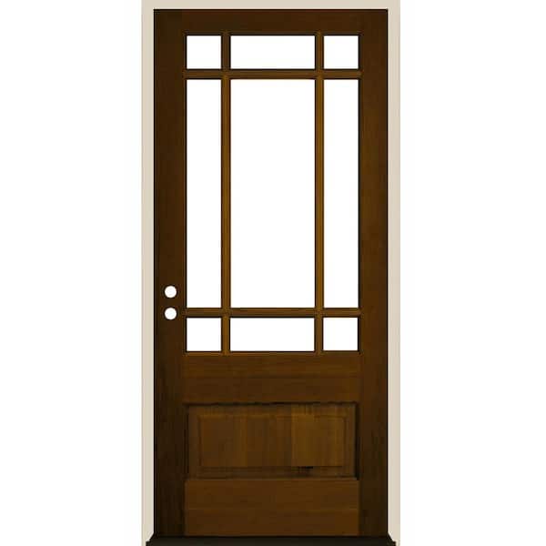 36 in. x 80 in. Craftsman Prairie 3/4 Lite Clear Glass Provincial Stain Right-Hand/Inswing Hemlock Prehung Front Door