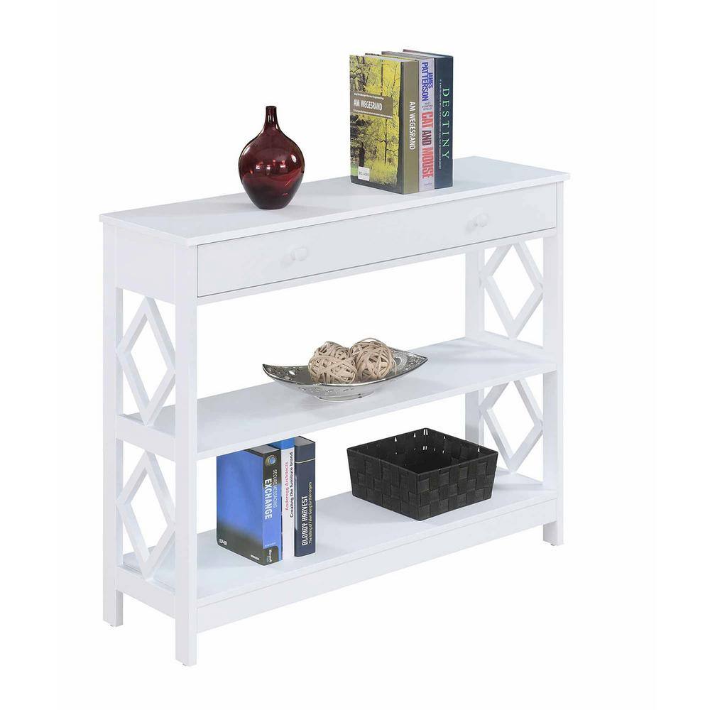 White Diamond Cutout 1-Drawer Console Table with Shelves