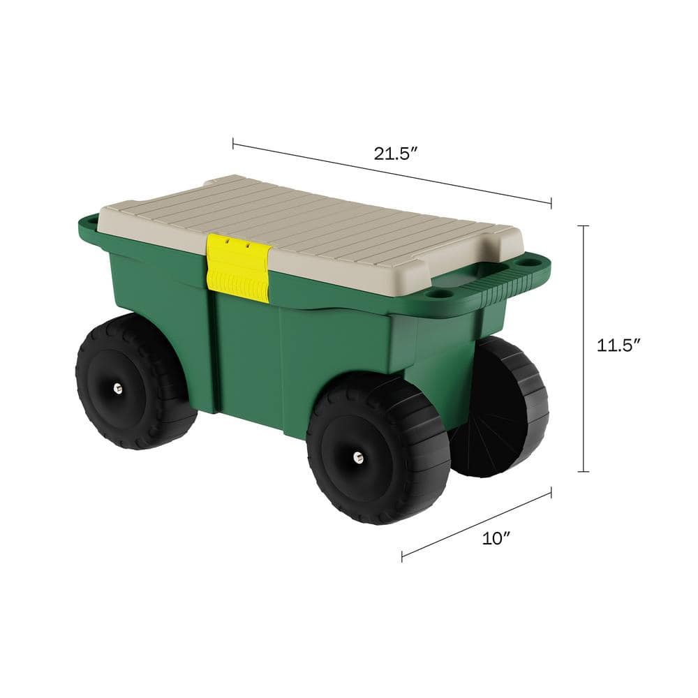 Green Rolling Garden Cart with Seat and Storage