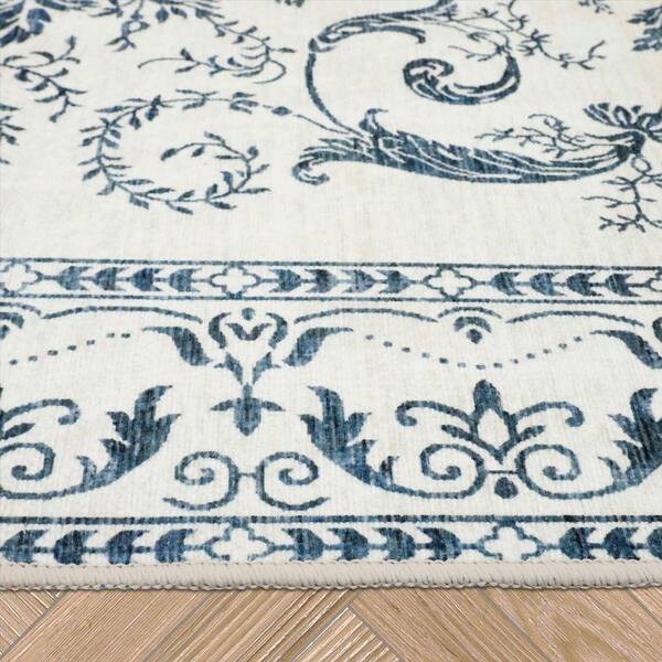 Laura Ashley Josette Medallion Chenille Sea Spray Blue 5 ft. x 7