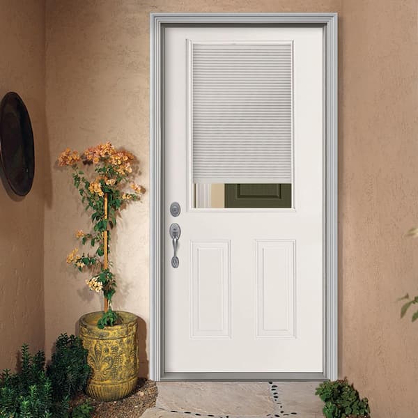 JELD-WEN 36 in. x 80 in. Primed Right-Hand Inswing 1/2-Lite Clear Steel  Prehung Entry Door w/ Brickmould THDJW184700025 - The Home Depot