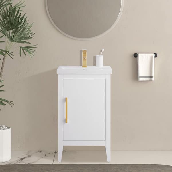 20 in. W x 15.8 in D x 34 in. H Single Sink Bathroom Vanity Cabinet in White with Ceramic Top