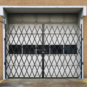 Double Folding Security Gate, 87 in. H x 150 in. W Black Steel Garden Fence Accordion Gate, 360° Rolling Barricade