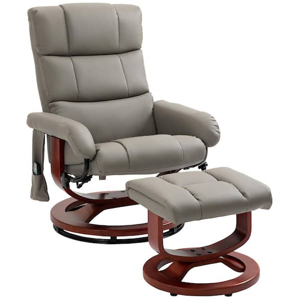 HOMCOM Grey PU Leather 10-Vibration Points and 5-Massage Mode Electric Reclining  Massage Chair with Ottoman 700-158V80GY
