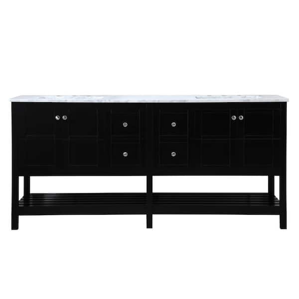 Unbranded Timeless Home Jesse 72 in. W x 22 in. D x 34 in. H Double Bathroom Vanity in Black with Carrara White Marble
