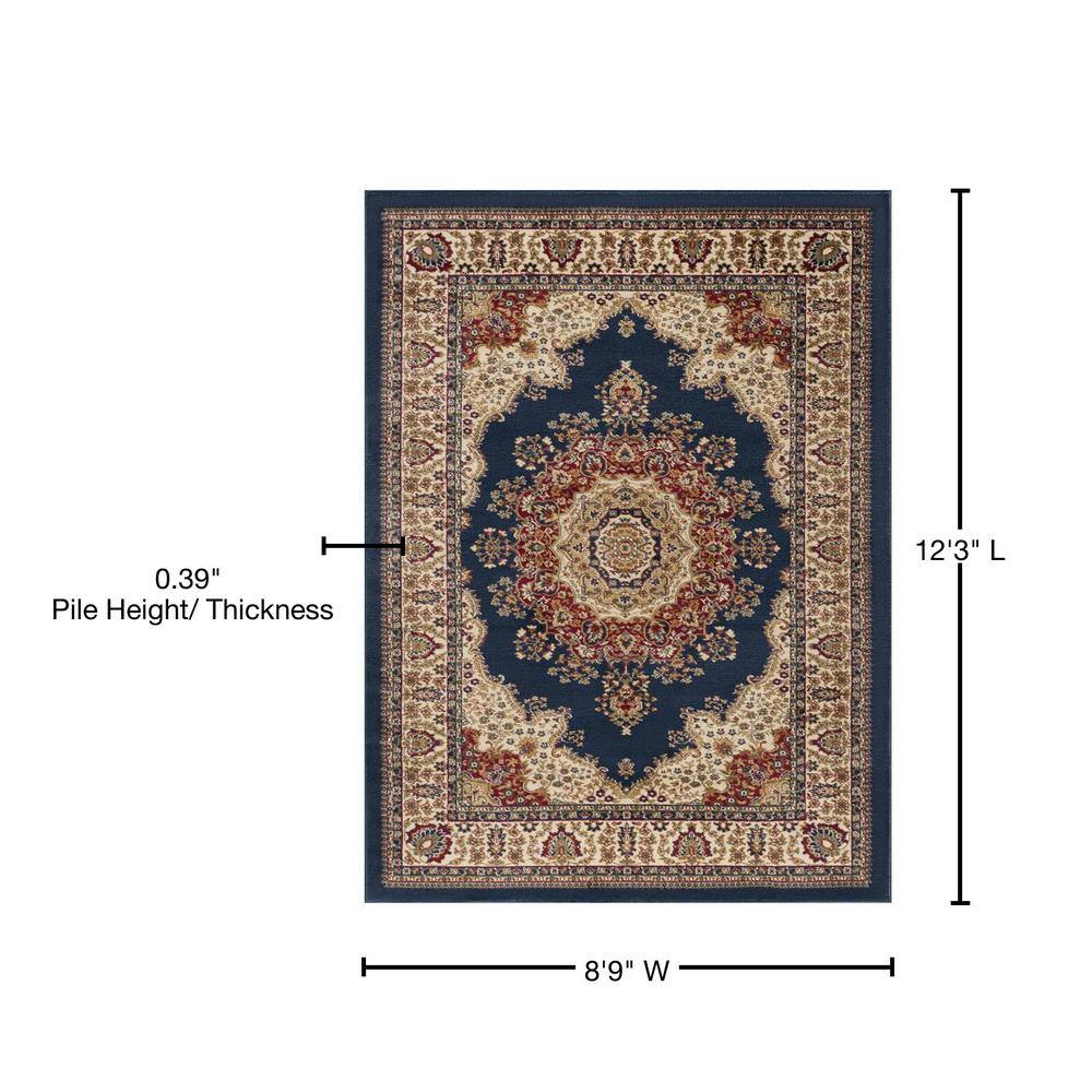 Fiona 9' x 12' Blue Synthetic Reversible Area Rug