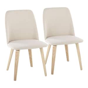 Toriano Cream Fabric and Natural Wood Side Dining Chair (Set of 2)