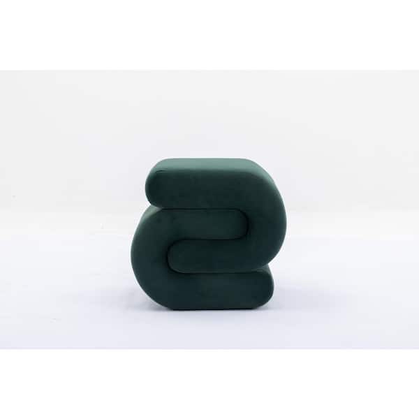 Unbranded Dark Green S-shape Velvet Fabric Ottoman Makeup Stool Footstool For Living Room