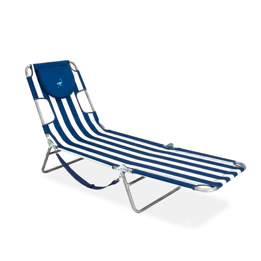 Ostrich Chaise Lounge Folding Portable Sunbathing Beach Chair, Navy Stripes CHS-1002S