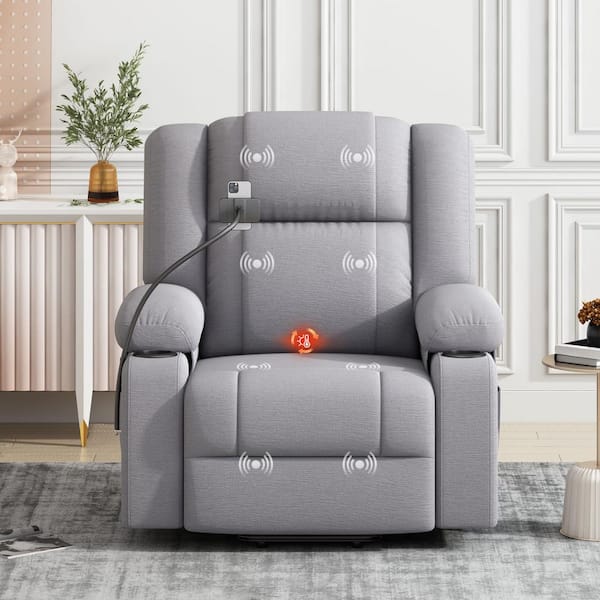 Qualler Gray Chenille Power Lift Recliner with Massage and Heating Functions
