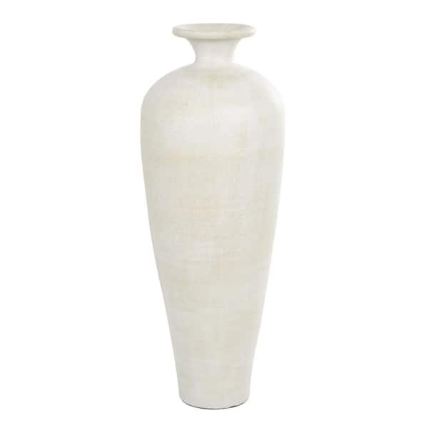 White Tall Amphora Floor Ceramic Decorative Vase