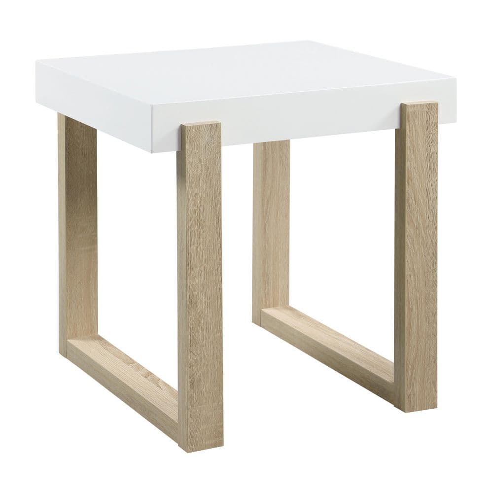 Coaster Home Furnishings 22 in. White High Gloss and Natural Rectangular Wood Top End Table with Sled Base, White High Gloss/ Natural -  753397