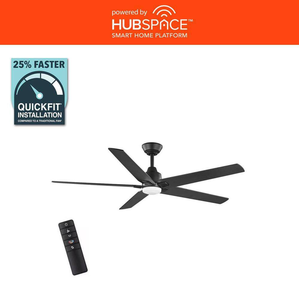 Home Decorators Collection Vinwood 56 in. Indoor White Color Changing LED Matte Black Ceiling Fan with Remote Control Powered by Hubspace 56001 - The Home Depot