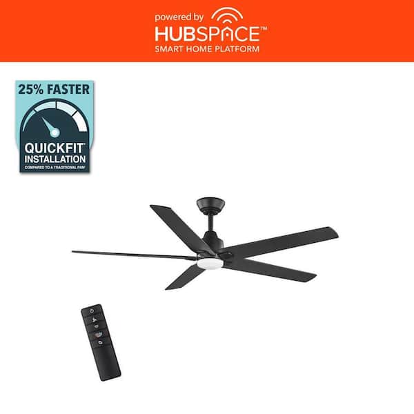 Vinwood 56 in. Indoor White Color Changing LED Matte Black Ceiling Fan with Remote Control Powered by Hubspace