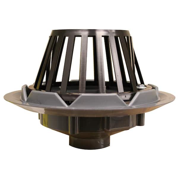 JONES STEPHENS 11 in. O.D. PVC Roof Drain with Plastic Dome - Fits Over 3 in. Sch. 40 DWV Pipe