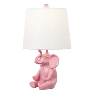 Kairi 21 in. Pink Modern Shabby Chic Resin/Iron Happy Elephant LED Kids' Table Lamp with Phone Stand