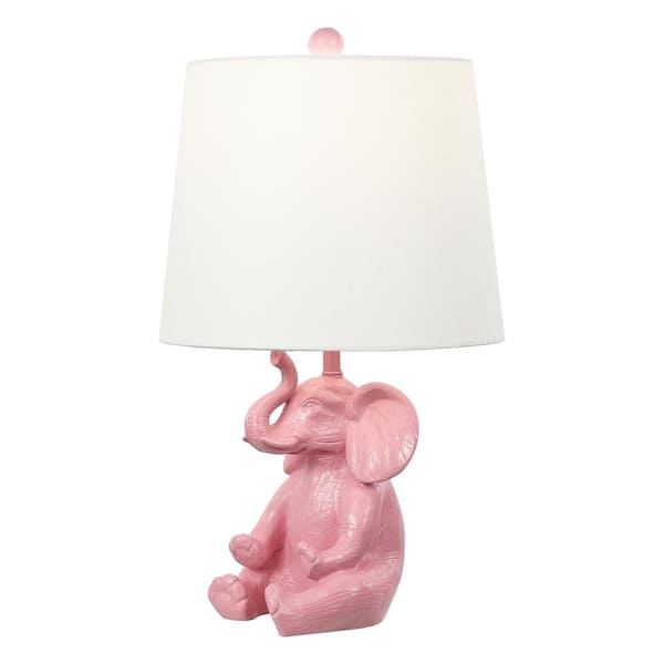 JONATHAN Y Kairi 21 in. Pink Modern Shabby Chic Resin/Iron Happy Elephant LED Kids' Table Lamp with Phone Stand