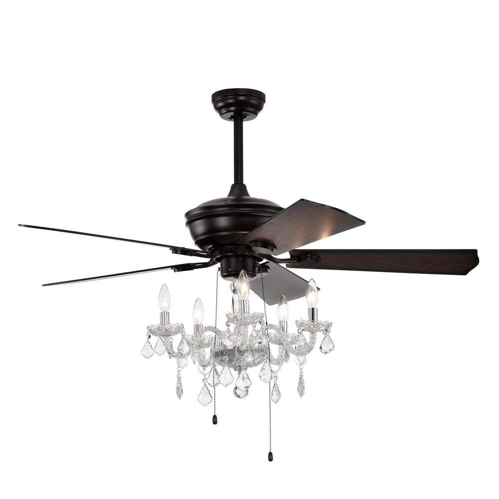 52 in. Black Crystal Shade Ceiling Fan, 5 Reversible Blades, 3-Speed Pull Chain, Dual & Downrod Mount (No Bulb Included) price history on PriceWatchPro