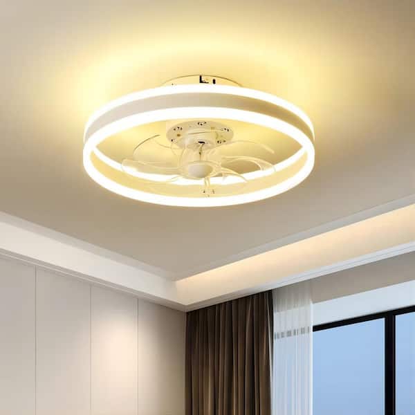 TOZING 19.6 in. Smart LED Indoor White Low Profile Modern Novel Flush Mount Ceiling Fan Light Fixtures with Remote for Bedroom