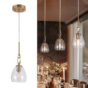 Modern 1-Light Plated Brass Shaded Pendant Light with Hammered Dome Glass Shade, No Bulbs Included