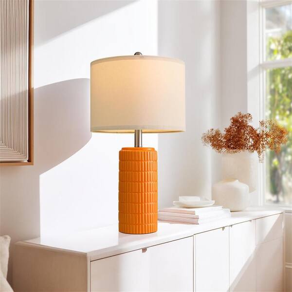 23 in. Orange Ceramic Lantern Table Lamp for Living Room 2 Pack