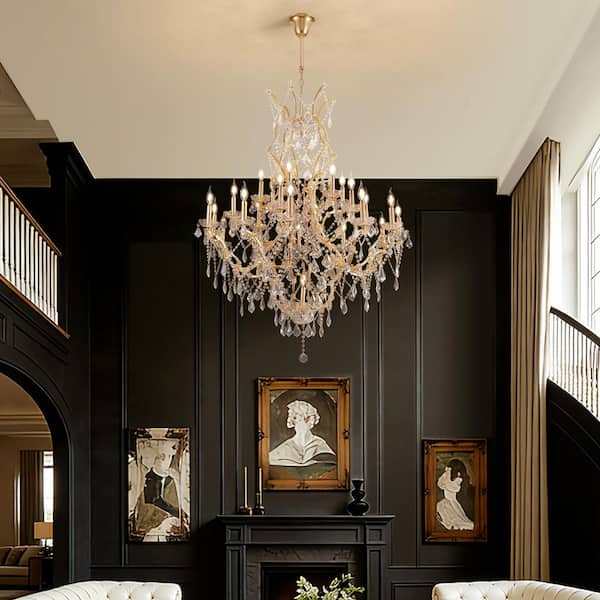 25-Light Large Gold LuxuryModern Maria Theresa Crystal Chandeliers for Living Room Dining Room Foyer