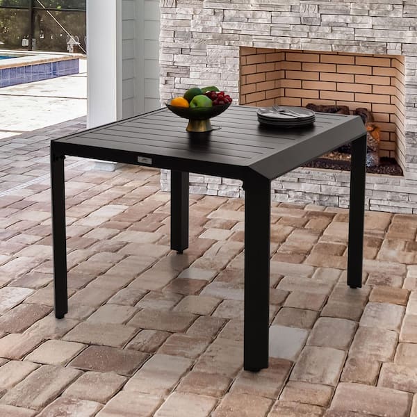Nuu Garden Black Square Aluminum 35 in. Outdoor Dining Table with 2.36'' Umbrella Hole