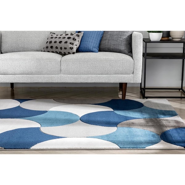 Good Vibes Helena Blue Modern Geometric Shapes 5 ft. 3 in. x 7 ft. 3 in. Area Rug