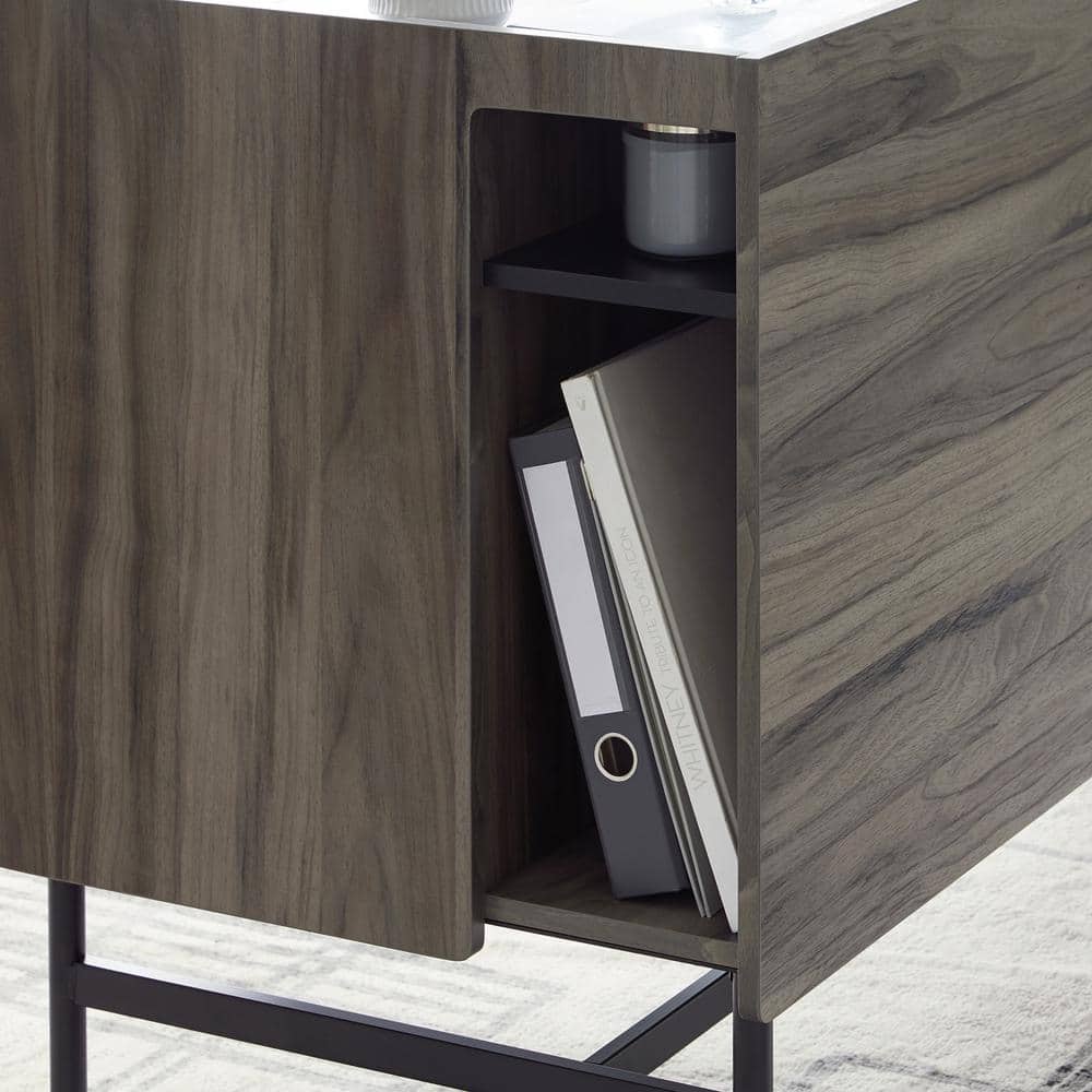 Executive Jet Acacia Double Pedestal Desk with Black Metal Accents