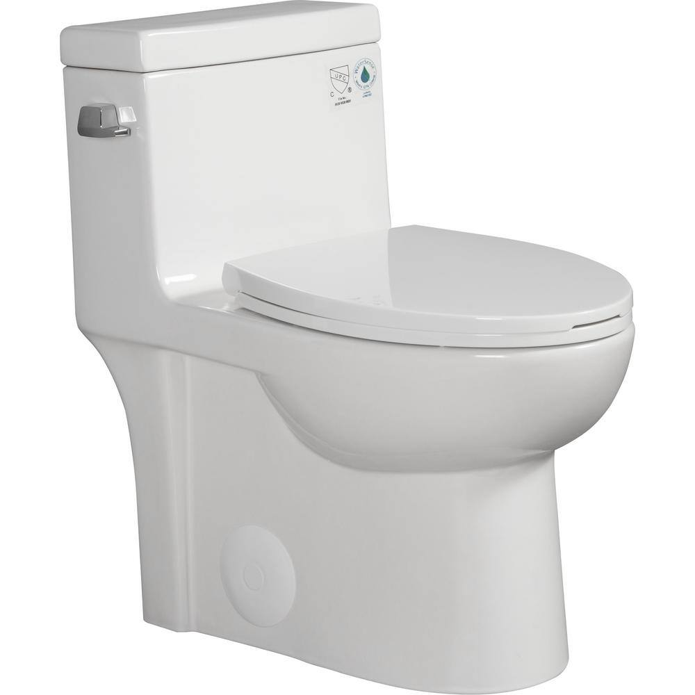 15 1/8 Inch One-Piece 1.28 GPF Single Flush Elongated Toilet in Gloss White