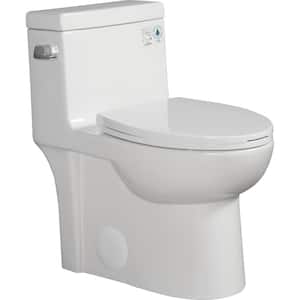 15 1/8 Inch One-Piece 1.28 GPF Single Flush Elongated Toilet in Gloss White with Soft-Close Seat