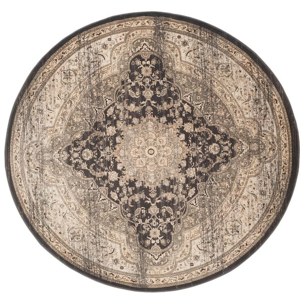 SAFAVIEH Vintage Black/Ivory 7 ft. x 7 ft. Round Medallion Antique Area Rug