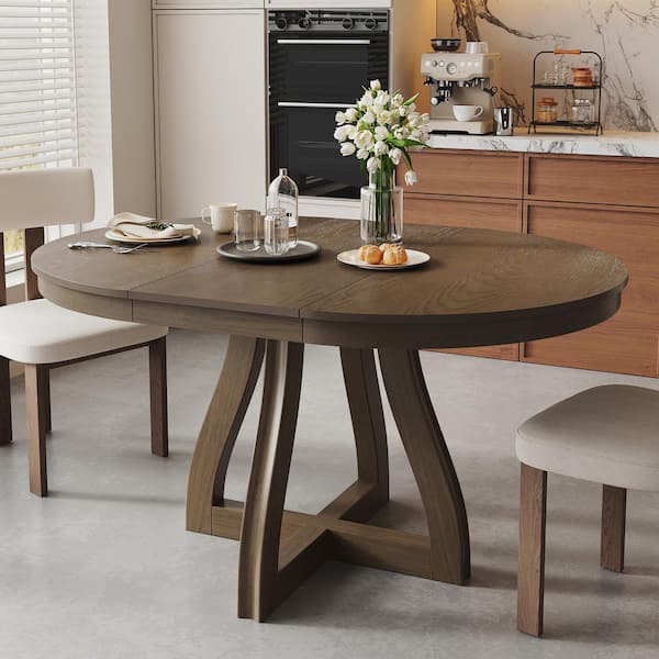 Sylox Country Espresso Finish Wood Pedestal Round Extendable Dining Table, 4 - 6 Seats