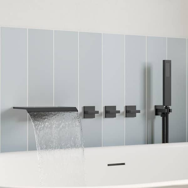 ClassicRain Wide Waterfall Triple Handle 2-Spray Tub and Shower Faucet 3.2 GPM in. Matte Black Valve Included