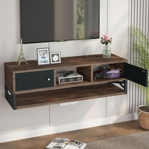 Tarik 39 in. Brown and Black Wood Floating TV Stand, 3-Tier Wall Mounted Console TV Shelf Fits TVs Up to 50 in.