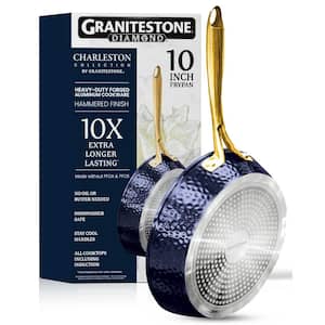 Charleston Collection 10 in. Aluminum Hammered Nonstick Frying Pan in Navy
