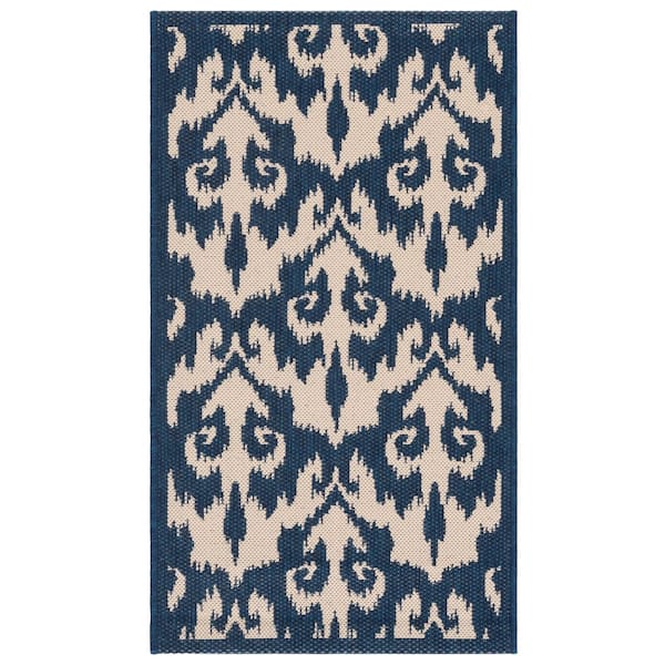 Courtyard Navy/Beige 3 ft. x 5 ft. Abstract Geometric Indoor/Outdoor Area Rug