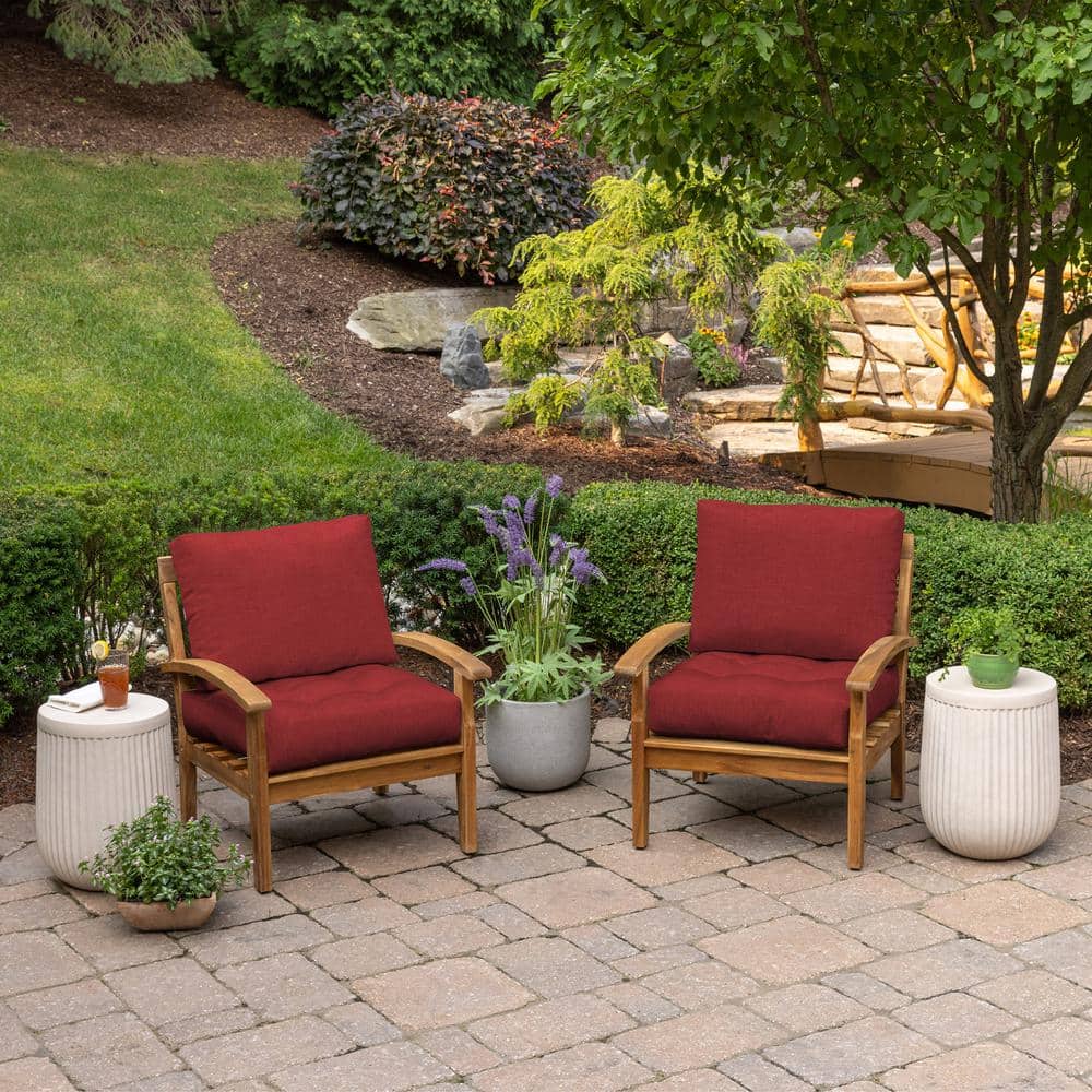 Ruby Red Polyester Outdoor Deep Seat Lounge Chair Cushion Set