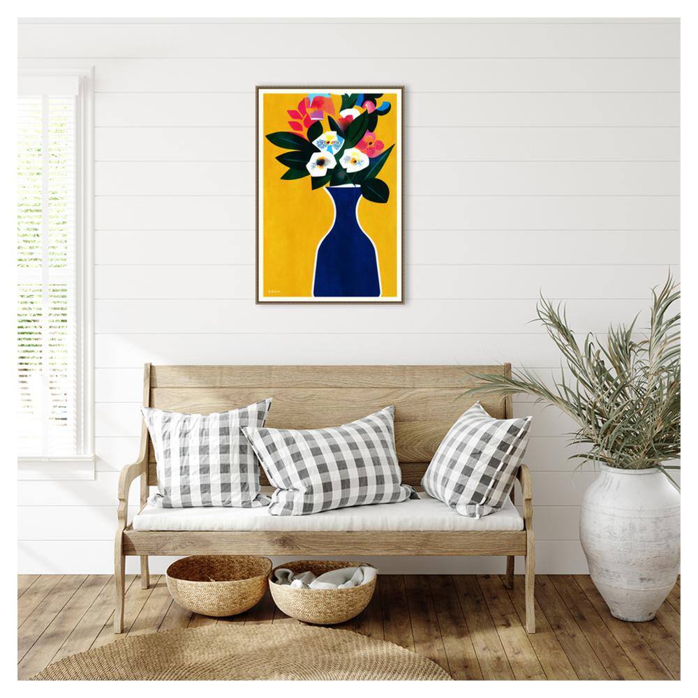 Sunshine Flowers Abstract Canvas Print with Bronze Frame