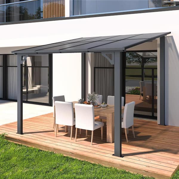 AECOJOY 8 ft. x 8 ft. Dark Gray Aluminum Patio Cover