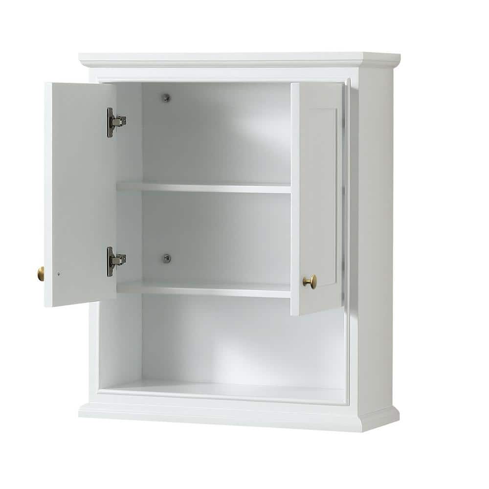 Deborah White Wood Wall-Mounted Bathroom Cabinet with Gold Trim