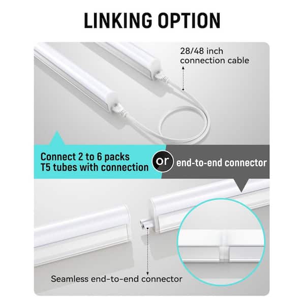 4ft T5 20-Watt LED Integrated Fixture Cool White Shop Light for