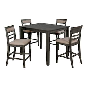 Arjana 5-Piece Weathered Gray and Beige Solid Wood Top Counter Height Dining Table Set (Seats 4)