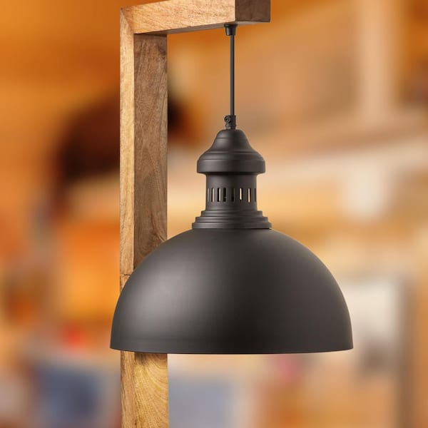 12 in. W Black and Tan 1- Light Industrial Plug In Sconce with Metal Dome Shade