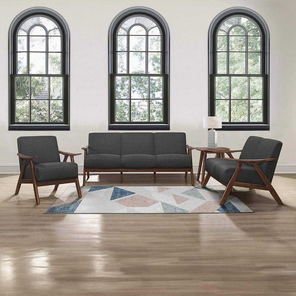 Dark Gray Mid-Century Modern Wood Accent Chair