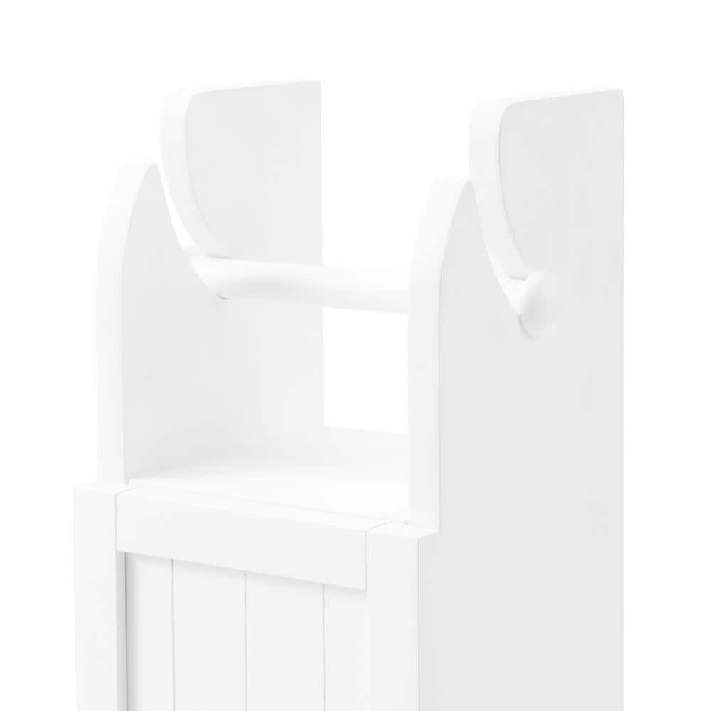 White Wood Bathroom Storage Cabinet with Toilet Paper Dispenser