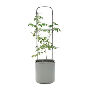 55 in. Tall Tomato Planter Box Recyclable Plastic with Trellis Self-Watering Rolling Raised Bed Fog Gray