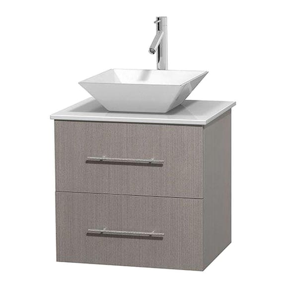 Wyndham Collection Centra 24 in. Vanity in Gray Oak with Solid-Surface Vanity Top in White and Porcelain Sink