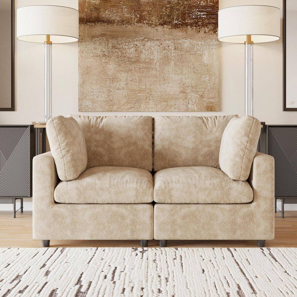 Modern Deep Seat 67 in. Square Arm Chenille Modular Sofa Love Seat Cloud Couch with Detachable Cover for Office in Khaki price history on PriceWatchPro